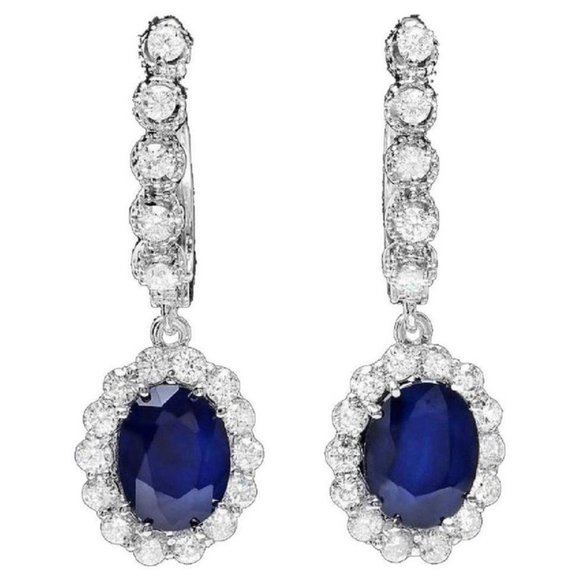 Jewelry - 🎁Silver Plated Oval Blue White CZ Dangle Drop Earrings, MARR9341